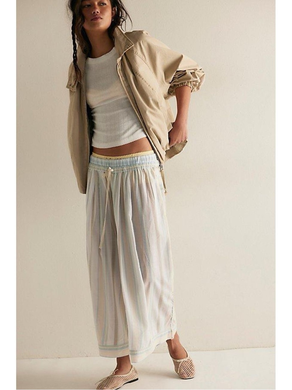 Free People Intimates Pastel Striped Cropped Wide-Leg Pants.